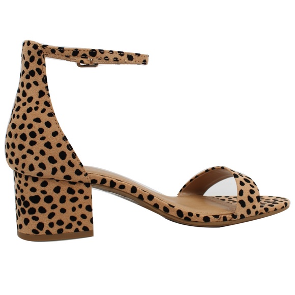 Cheetah Open Toe Ankle Strap Mid Block Heel Sandal - Picture 4 of 7